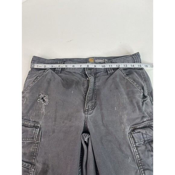 Carhartt Work Pants 31X32, Dark Grey, Relaxed Fit, Worn, Logo, Distressed - Picture 5 of 9
